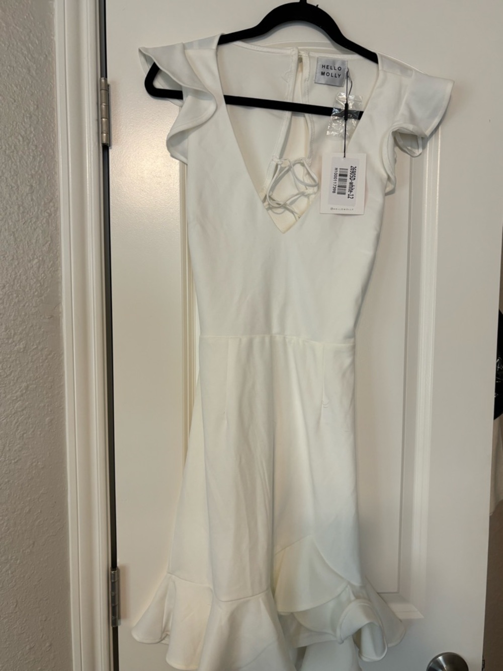 Hello Molly White Ruffle V-Neck Fit-and-Flare Dress
